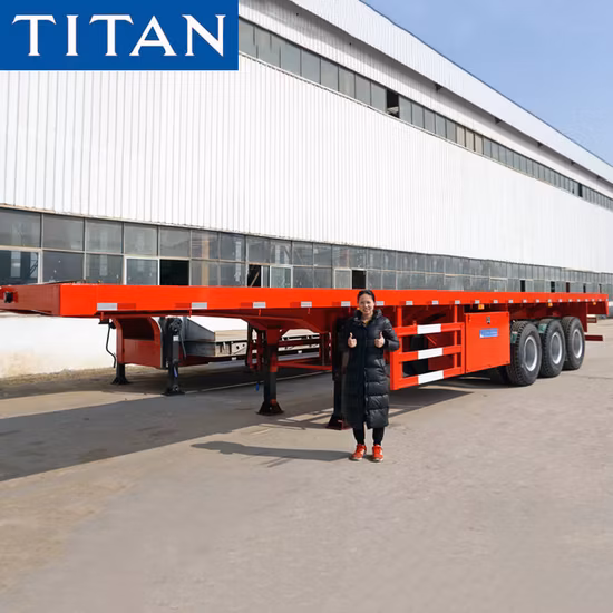 (Descuento al contado) China 3/Tri Axles 60 Tons 20/40 Foot FT Container Shipping Flat Deck High Bed Platform Triaxle Flatbed Truck Semirremolque a precio de venta